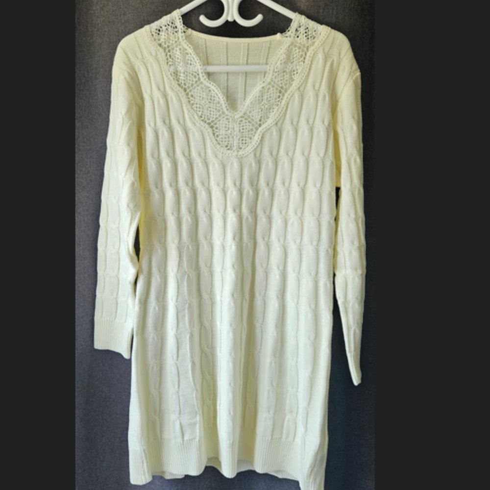 NWT Cupshe Cable Knit Lace V-Neck Sweater Dress, size XL